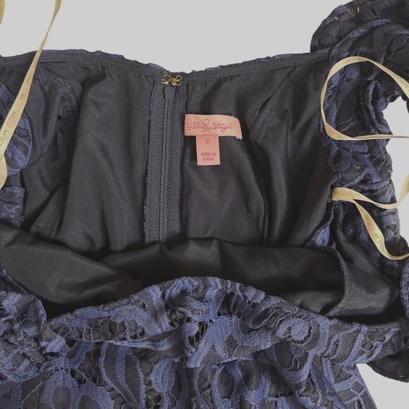 Lilly Pulitzer Mara Bright Navy About Face Two Tone Lace Dress Sleeveless Size 2 - Picture 4 of 16